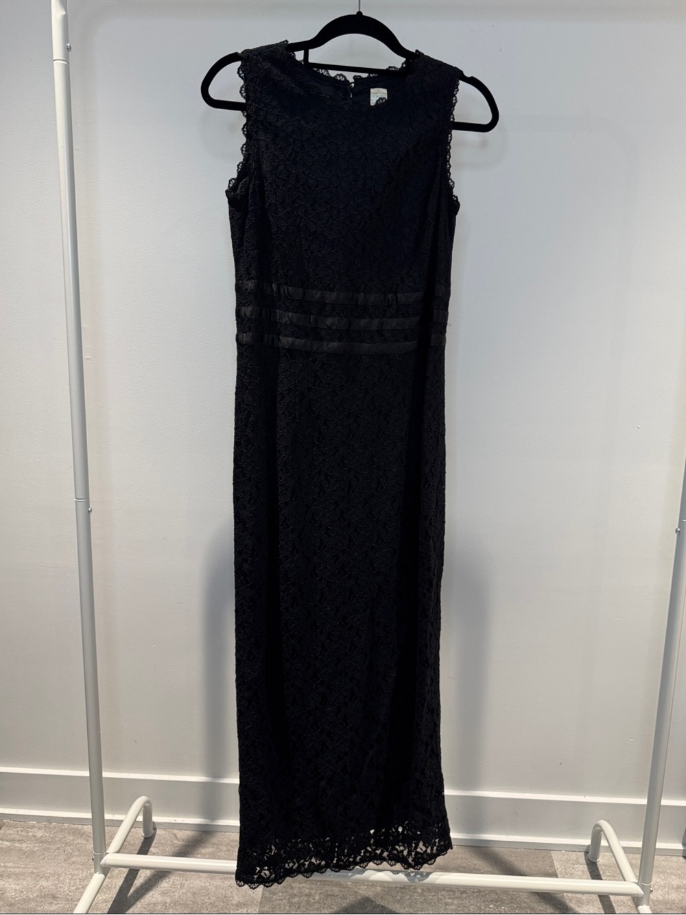 august silk Black Sleeveless Lace Maxi Dress with Sheer Waist Bands